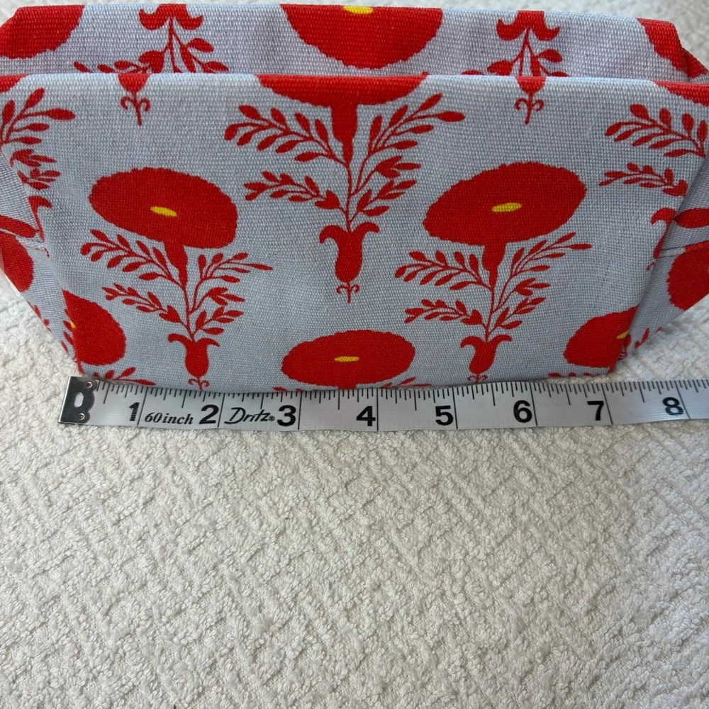 Estee Lauder Red Floral Recycled Canvas Makeup Bag Gold Flower Charm Pouch